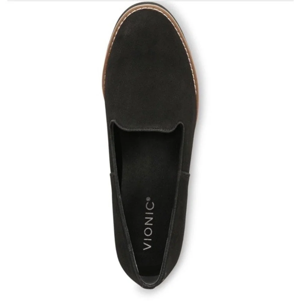 Vionic‎ Willa Black Suede Leather Wedge Womens 7.5 Medium Shoes Arch Support New